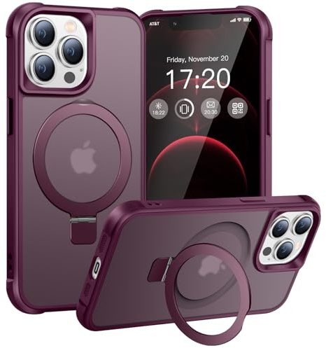 BENTIACC Magnetic Ring Stand Case for iPhone 12 Pro Max/13 Pro Max Wine Red | 120° Opening Angle N52 Magnet Non-Slip Easy Clean Shockproof Military Drop Protection Free Up Your Hands, Wine Red