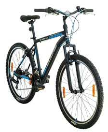 LUCHS Kaku & Titan Mountainbike, MTB Jungen und Herrenfahrrad Vielseitiges Fahrrad mit 24, 26, 27.5 oder 29 und Federgabel (Schwarz/Blau, 26 Zoll (V-Brake))