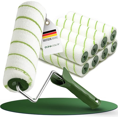 Lackwalzen Set 10 Stück 110 mm x 15 mm inkl. 3K-Bügel | Schaumstoffwalzen für Lack, Lasur & Grundierung | Feinwalzen für glatte Oberflächen | Lackierrollen für Möbel & Türen