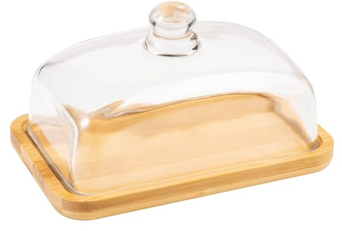 LiangYuanZen Glas Butterdose mit luftdichtem Deckel - Butterdish & Butterschale für streichzarte Butter - Bambus Holz Butterbox