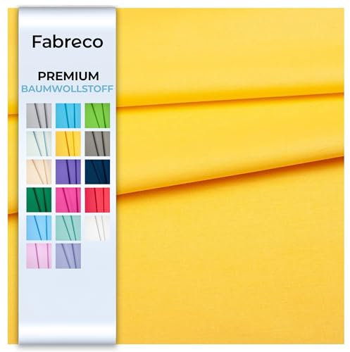 Fabreco - 100% Premium Baumwollstoff Meterware Uni 2 M x 160 cm | 220 g/lfm – Weich, langlebig & hautfreundlich | Stoffe Zum Nähen & Dekoration | Fabric | gelb