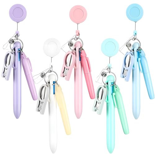 Set di 20 accessori per infermiere, porta badge retrattile, evidenziatori, penne a sfera e forbici pieghevoli inclusi