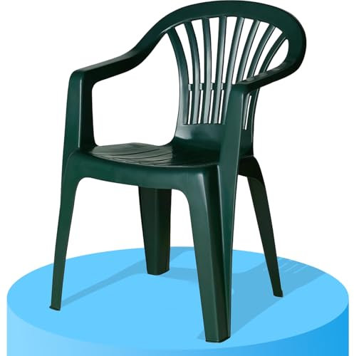 Dekohome Gartenstuhl für den Außenbereich aus robustem Kunststoff, ideal für Garten, Terrasse, Strand oder Camping, stapelbar, Grün, 55 x 53 x 82 cm