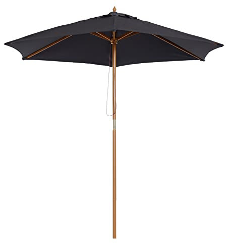 Noir 2,5 m de Bois en Bois Parasol Soleil Soleil Tableau de Patio à canopée extérieure