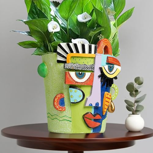 Vaso per piante con viso astratto, fioriera a testa di Picasso, per piante da interno, vaso per fiori con viso divertente, vaso colorato per piante grasse per esterni, giardino e decorazione per la