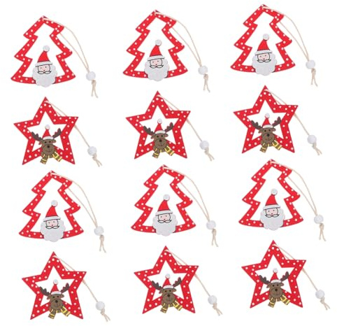 Alipis 12piezas Adornos Navideños De Madera Forma De Adornos Rústicos para Árboles De Navidad para Decoración De Fiestas De Invierno y Colgar El Árbol De Navidad