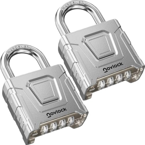 NOVLOCK Cadenas à code extérieur robuste – étanche avec anse 8 mm résistante à la coupe – pour portails, clôtures, abris, casiers, armoires – lot de 2, argenté