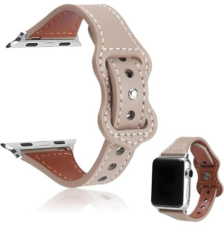 Lederarmband Kompatibel für Apple Watch Armband 38mm 40mm 41mm, Echtes Lederband Ersatzband Original, Armband Leder Damen Herren für iWatch Series 9 8 7 6 5 4 3 2 1 und Series10 42mm