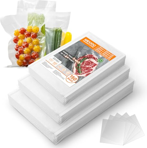 Wevac Core Vakuumierbeutel Set 150 Stück goffriert (15x25, 25x35, 30x40 cm), Profi Vakuumbeutel für Lebensmittel & Sous Vide, BPA-frei, Reißfest, Mischpackung für Fleisch, Gemüse & Vorratshaltung