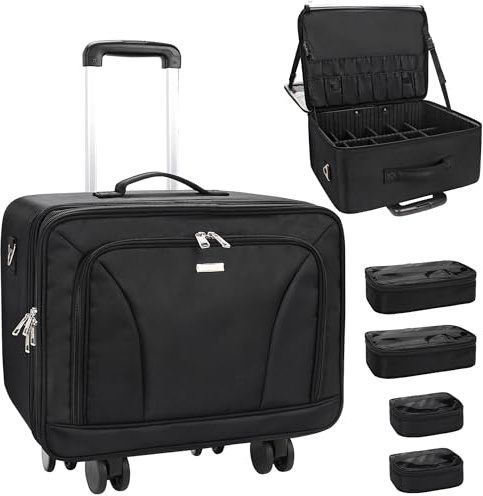 Relavel Extra Large Makeup Case Travel Makeup Train Case Professional Makeup Artist Bag Portable Nail Organizer Box Art Supply Case with Adjustable Dividers and Shoulder Straps, Black with 4 Small