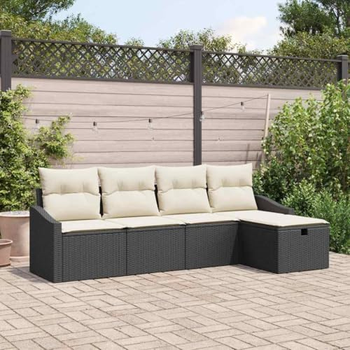 Frdhee Terassenmöbel Außen Lounge Sofa,Garten-Sofa-Set 5 pcs Schwarz 233 x 117 x 85 cm Poly Rattan,Eckbankgruppe für Innen und Außen