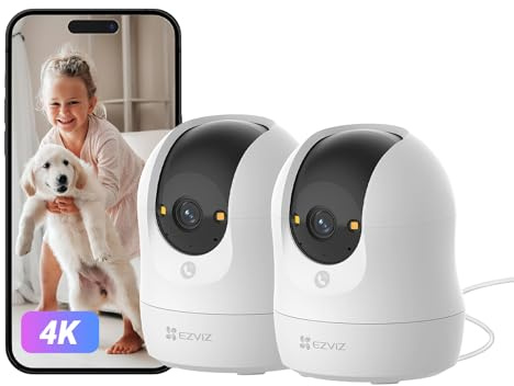 EZVIZ C6N G1 4K 8MP Überwachungskamera Innen, WLAN Baby Monitor 2er Pack | 360° PTZ Auto-Zoom-Track, Farbnachtsicht, Dualband WLAN, Person/Haustier/Geräuscherkennung, 2-Wege-Audio, Alexa Kompatibel