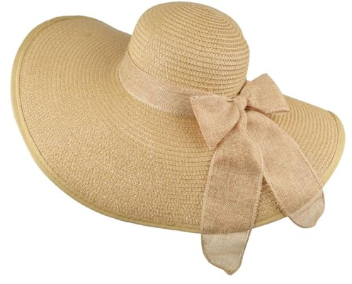 DRESHOW Femme Capeline Chapeau de Paille Chapeau à Large Bord Casquettes Anti-Soleil Respirant Pliable Rouleau Plage Cap Chapeau de Soleil UPF 50+