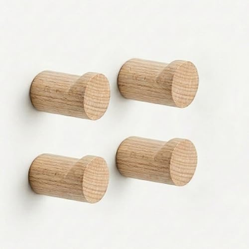 LONANGG 4er-Pack Holz-Wandhaken, Buche, natürliche Massivholz-Garderobenhaken, handgefertigte, rustikale Huthaken, Wandhaken für den Eingangsbereich zum Aufhängen von Handtüchern, Kleidung und Taschen