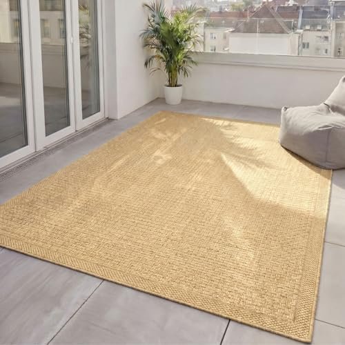 benuta Basic In- & Outdoor Teppich Wohnzimmer Iowa - Beige 160x230 cm - Boho Jute-Look wetterfest für Balkon, Terrasse - Schlafzimmer, Küchenteppich & Wohnzimmerteppich - Strapazierfähig & Robust