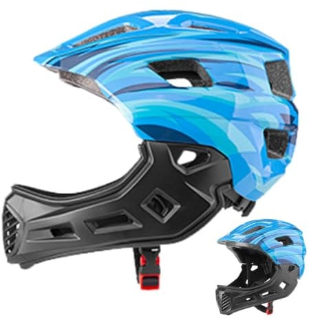 Kids Full Face Bike Helmet, Full Face Protective Safety Helmet | Cycling Head Protective Gear, Children Skateboard Helmets for MTBSkateboarding Scooter Roller Skating Cycling 51-56CM