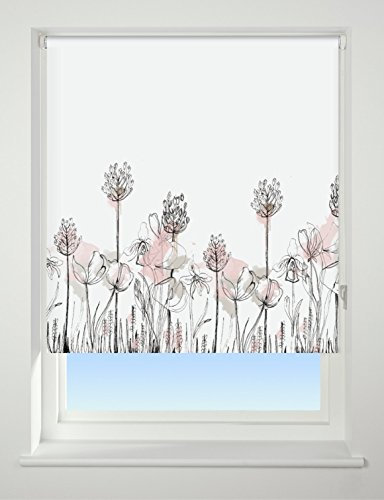 UNIVERSAL Floral Border Patterned Thermal Blackout Roller Blind, Pink, W60cm