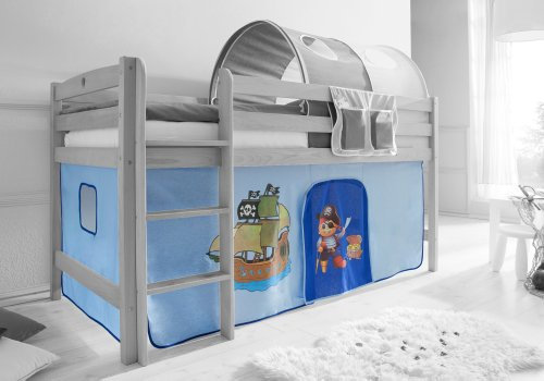 Vorhangstoff für Hoch-und Etagenbetten Gardine für Kinderbetten, Vorhangstoff:Pirat Hellblau Dunkelblau