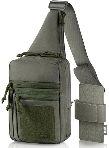 M-Tac Schultertasche mit Pistolenholster – Taktische Umhängetasche Olive aus 600D Polyester mit Klettverschluss & verstellbarem Gurt | Verdecktes Tragen, Outdoor, EDC