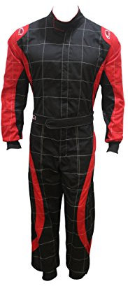 Kids/Children New Karting/Race Overall/Suits Polycoton Indoor & Outdoor (Black & Red, 140)
