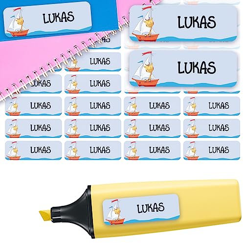 Sunnywall® Namensaufkleber Kinder Schule Segelboot Aufkleber Namensetiketten | 60 Stück Klebeetiketten zum Beschriften 4,8x1,6cm Kita Schulanfang | wasserfest