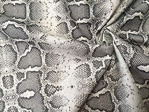 Grey Snake Skin Fabric Snakeskin Digital Animal Print Cotton Material - Curtains, Decor, Dress, Furnishing - Grey & Cream Stripes - 140cm Wide (1 METRE)