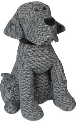 Relaxdays 5 x Türstopper Hund, dekorativer Türpuffer, für Boden, stehend, gefüllt, innen, 33 cm hoch, Stoff Türsack, grau