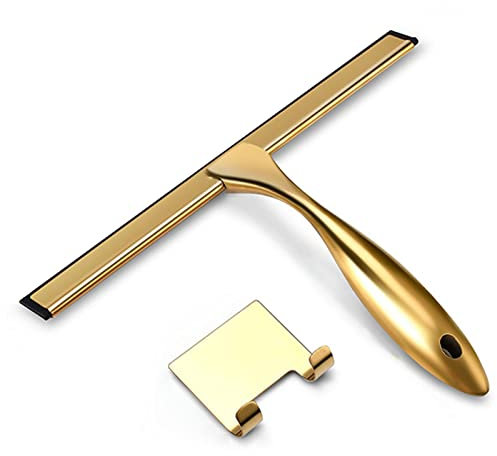 ranninao Duschabzieher Abzieher Aus Aluminium Mit Haken Duschabzieher Duschwischer Fensterwischer/Fensterabzieher Für Badezimmer Spiegel Fenster Glasreinigung (26x25x6cm) - Gold