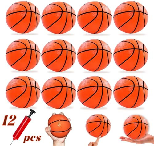Hymaz 12 Stück Mini-Basketballball für Kinder und Kleinkinder – 10,2 cm Mini-Reifen, Basketball-Spielzeug, Geart für Sport, Strand, Pool, Themenparty, Gastgeschenk mit Pumpe