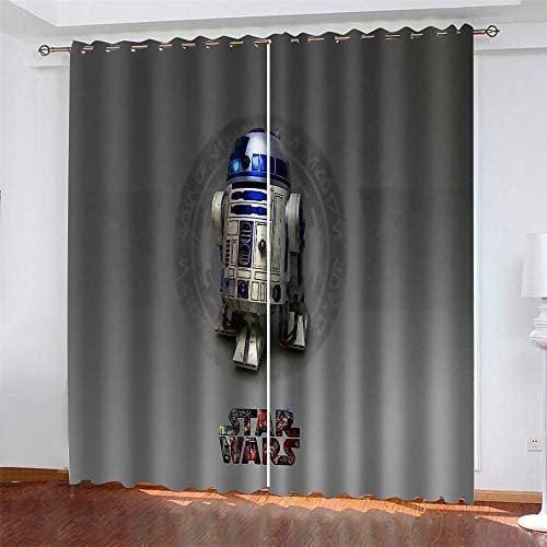 Meer 2er-Set Verdunkelungs Vorhang,Grau Star Wars Roboter Kinder Gardinen Ösen Gardine Thermo Polyester Schlafzimmer Vorhänge Dekoratives Muster Européen 214 x 183 cm (HxB)