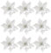 TOYANDONA 36pcs Glitter Poinsettia Artificial Christmas Flowers Xmas Tree Ornaments for Xmas Holiday Party Decoration Silver