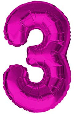 Oblique Unique® Folien Luftballon mit Zahl Nummer in Pink für Kinder Geburtstag Jubiläum Party Deko Folienballon - Zahl wählbar (Nr 3)