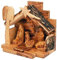Jerusalem Krippe aus Olivenholz mit Figuren, Rindendach Stall Made in Bethlehem