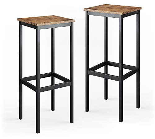 Vicco Taburete de Bar Conjunto de 2 Fyrk, Roble rústico/Negro, 32 x 78 cm 2 Partes