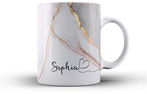 iCaseDesigner Personalised Watercolour Marble Name with Heart Ceramic Mug - 14. Grey Vein