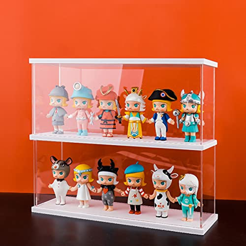 Nynelly 2 Ebenen Vitrine aus Acryl, transparent, zur Aufbewahrung, für Vitrine, staubdicht, für Action-Figuren, Sammelspielzeug, Weiß
