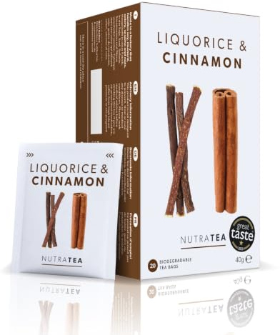 Nutra Tea Lakritz & Zimt, Süßholzwurzeltee unterstützt Immunsystem und Blutkreislauf, Zimt Tee trägt zur Stärkung der Gelenke bei, 40 wiederverwendbare Teebeutel, Kräutertee mit Liquorice & Cinnamon