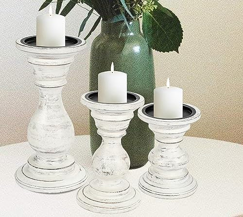 Kerzenhalter aus Holz, Stumpenkerzenhalter, Unity-Kerzenhalter, abgerundete gedrehte Säulen, Landhausstil, ideal für Geschenk, Hochzeit, Weihnachten, Party, Zuhause, 27,7 cm, 27,4 cm, 3 Stück,