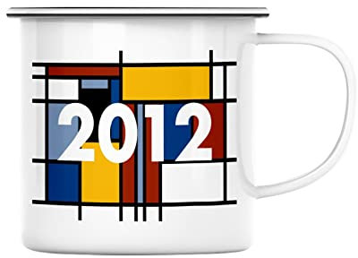Fabulous Mug en Métal Emaillé Année Personnalisable Style Mondrian Bauhaus De Stijl Cadeau Anniversaire