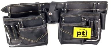 PTI Leather Apron Tool Belt, Heavy Duty Tool Pouch with Multi Pockets, Professional Work Pouch for Electricians, Carpenters, Adjustable Waist Storage Organiser, Hammer Loop