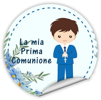 30 pezzi Adesivi tondi Prima Comunione bimbo, 40 mm, etichette cresima, thank you stickers, grazie, festa, tondo, rotondo (M30-A)