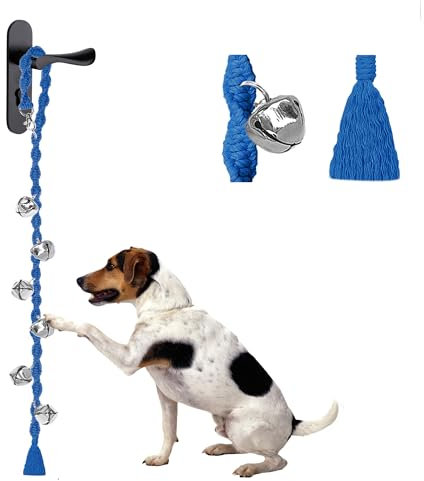 GINIDEAR Dog Bells to Go Outside & Puppy Potty Training, Adjustable Dog Door Bell Ring to Go Potty, Handmade with Premium Yarn. Twisted Style, Blue