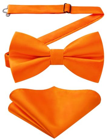 HISDERN Noeud Papillon Homme Orange Reglable Noeud Papillon avec Pochette Couleur Unie pour Mariage Fete