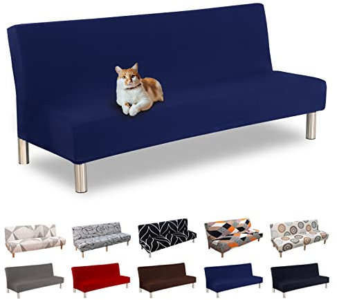 Lydevo Sofabezug ohne Armlehnen 3 Sitzer Sofabettüberzug Stretch Armlehne Sofabettüberzug Sofabezug Armlos Clic Clac Elastisch Couchbezug Futon für Klappcouch ohne Armlehnen,Blu Navy