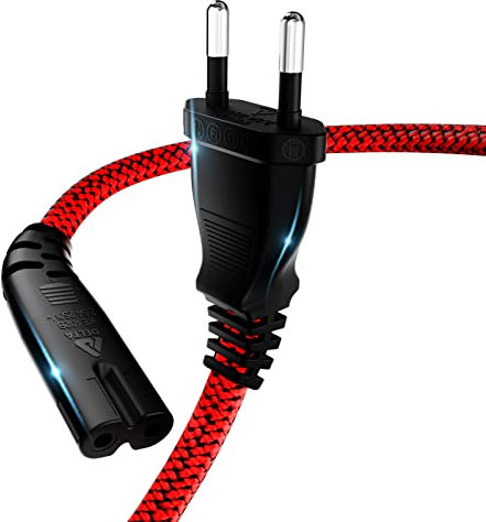 Stromkabel 2 Polig, RIKSOIN Netzkabel 3m Eurostecker (CEE 7/16 auf C7) Nylon-Geflecht Universale Kleingerätekabel mit VDE für TV, PS3/PS4/PS5,One S/X, Laptop Netzteil, Blu-ray, Radio usw