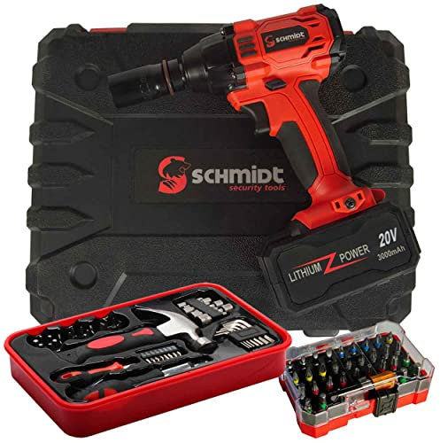 SCHMIDT security tools Akku-Schlagschrauber IW-320 - Kabelloser Schlagschrauber mit 320Nm, Li-Ion 20V Akku, LED-Licht, Vierkantaufnahme inkl. Transportkoffer, Werkzeug- & Bit-Set