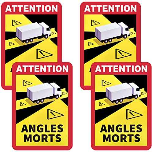 4 Stück Attention Angles Morts Aufkleber Toter Winkel Aufkleber LKW Selbstklebend Wasserdicht UV Schutz 17 x 25 cm Hinweiszeichen Fahrzeuge Lastwagen Auto