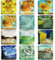 Berkin Arts 12Pcs Cute Square Crystal Glass Strong Magnetic Refrigerator Magnet Fridge Sticker Post-impressionism Yellow Blue Teal Plant Sunflower Starry Night Vincent van Gogh Series