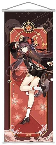 Sonsoke Anime Figur Wandkunst Poster Wandbehang Scrollen Poster Leinwand Kunst Wandrahmen Schlafzimmer Dekor 70 x 25 cm (Hu Tao)