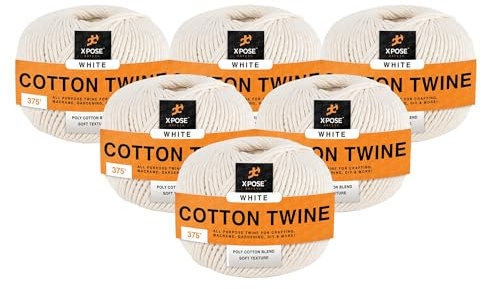 Cotton Twine - Food Grade Cotton String Ball - Bakers, Butchers Twine for Meat, Cooking Twine for Rotisserie, Kitchen - Natural White String Line for Crafts, Gift Wrapping Pack of 6